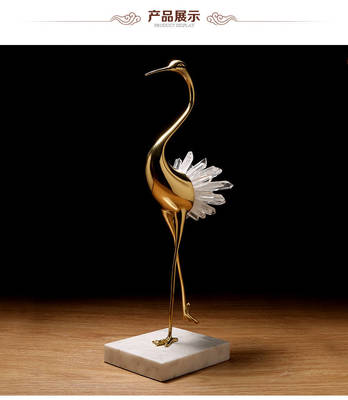 精銅彩銅系列銅配水晶柱對仙鶴精工藝擺件★現代家居時尚開業搬家裝飾工藝品